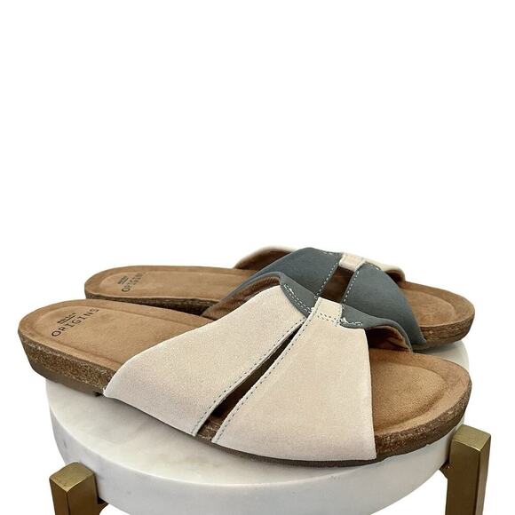 Earth Origins Shoes - Earth Origins Suede Colorblock Slide Sandals Size 8 Lexi Blue Multi Women's